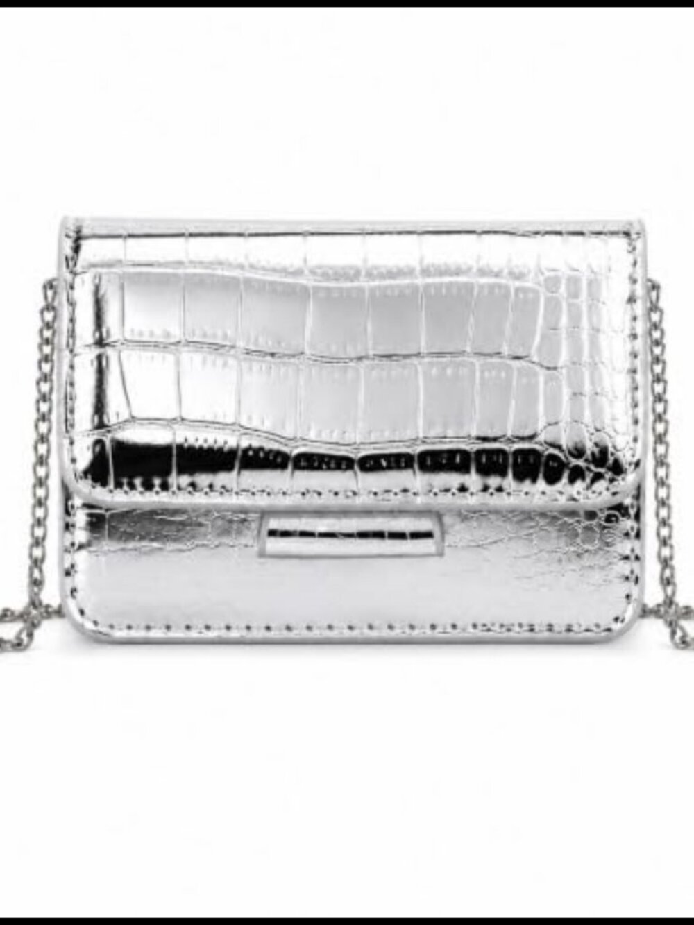 Mini Crossbody Bag Patent Leather Crocodile Clutch Detachable Silver Chain